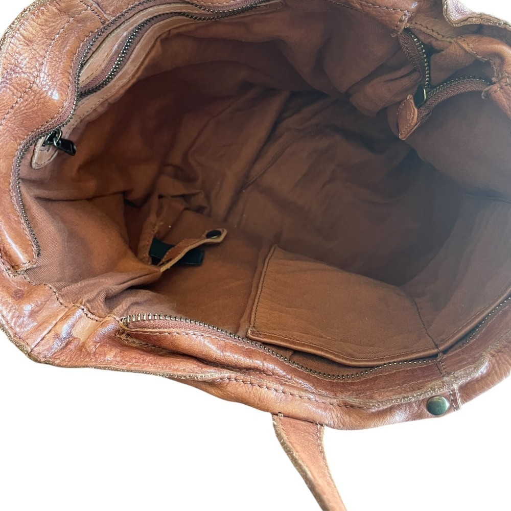 Genuine Leather Vegetable Tanned Studded Tote Bag Cognac Brown Shoulder Bag - Picture 6 of 6